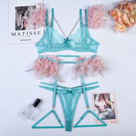 Christma Chains Lace Sexy Lingerie Women Underwear Bra Pa (Option: Green Splicing Pink-S)