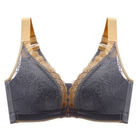 Plus Size Front Buckle Lace Beautiful Back Big Chest Makes You Look Smaller (Option: Grayish Yellow-34 75B)