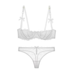 Half Cup Lace Ultra-thin Bra Set Bow With T-back (Option: White-70A)