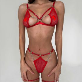Women's Fashion Fishnet See-through Bra Underwear Suit Slim Fit Corset Sexy Underwear (Option: Red-S)