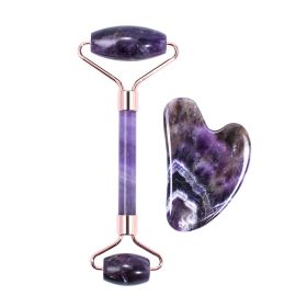 Jade Roller Heart-shaped Suit Crystal Massage (Option: Amethyst Suit)