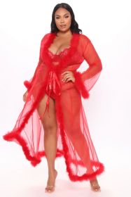 Furry Underwear Women's Long-sleeved Nightgown (Option: Red-Free Size)