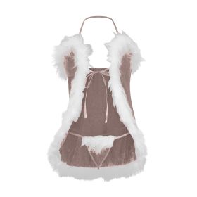 Women's Deep V Three-point Split Christmas Suit (Option: Camel-L)