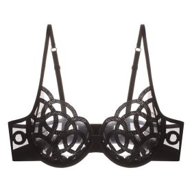 Women's Underwear Big Chest Small Push-up Thin (Option: Black 076B-L)