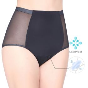 Four-layer Leak-proof Absorbent High Waist Mesh Physiological Underwear (Option: Black-XXXXL)
