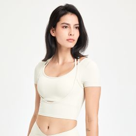 Women's Fashionable Temperament Yoga Clothes Short-sleeved Top With Chest Pad (Option: Milk Apricot-M)