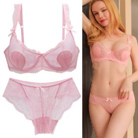 Women's Sexy Lace Transparent Super Thin Push Bra Set (Option: Pink-85A)