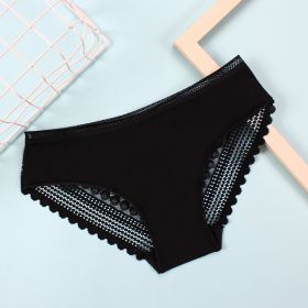 Mid-low Waist Women's Briefs Ice Silk Stripes Seamless Underwear (Option: Black-L)