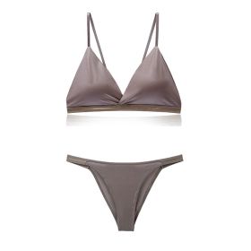 Light Luxury Edition Ice Silk Chest-wrapped Women's Beauty Back Underwear Women's Pure Desire Bra Set Bikini (Option: Gray-L)