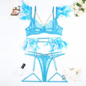 Christma Chains Lace Sexy Lingerie Women Underwear Bra Pa (Option: Lake Blue-L)