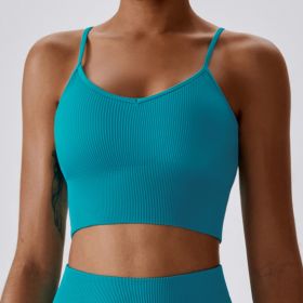 Women's Seamless Beauty Back Yoga Bra (Option: Peacock Blue-L)